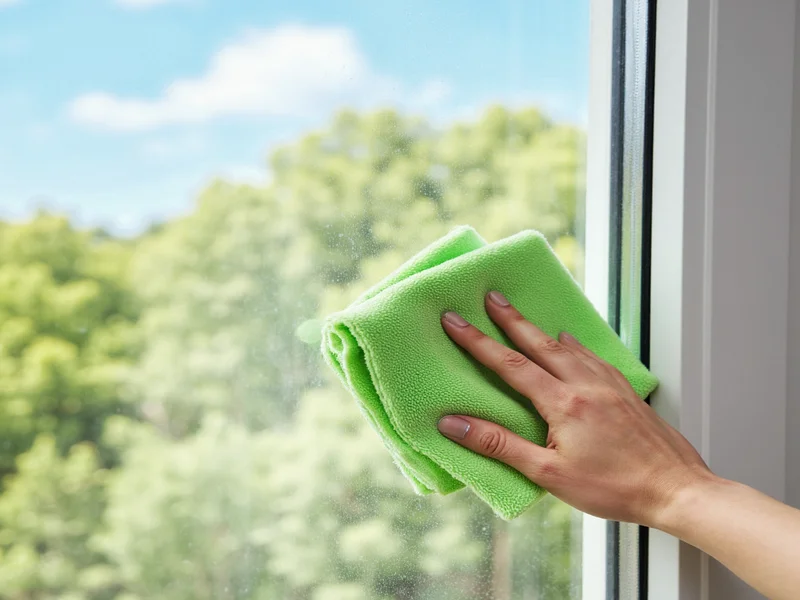 Microfiber cloth wiping streak-free window