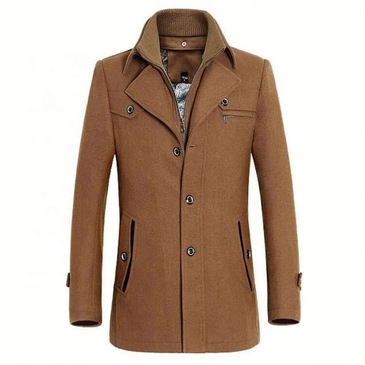 

Designer Fall/Winter Casual Fashion Mid-Length Padded Lapel Men's Woolen Jacket, Pictures