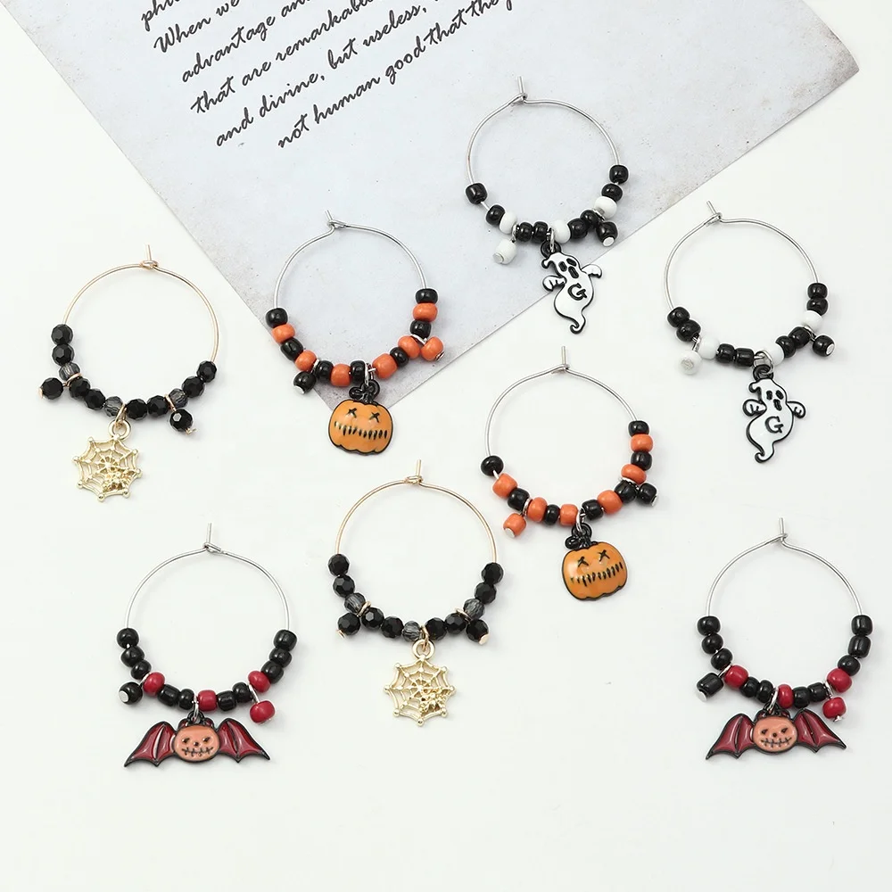 

Halloween Series Earrings New Creative Bat Ghost Earrings Funny Fun Rice Beads Earrings Women Halloween Pumpkin Hoop Earrings, As pictures