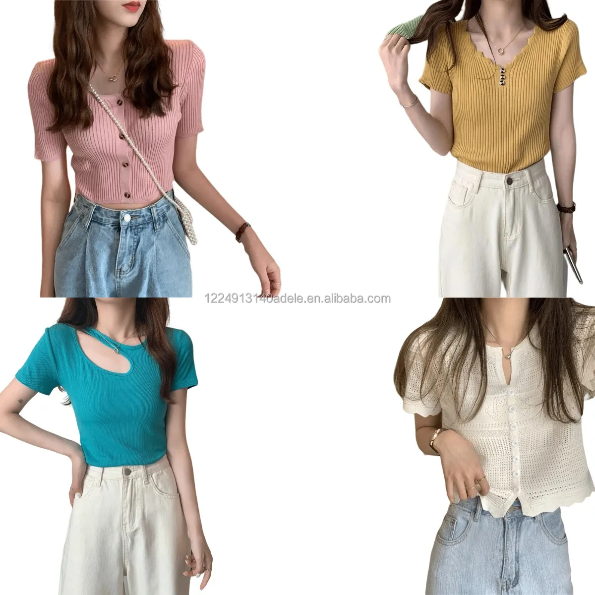 

Wholesale Women's short-sleeved knitwear Trendy knit Women's crop top