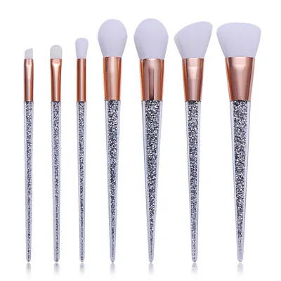 

Hot sale 7pcs quicksand crystal handle clear loaded particles beauty tools makeup brush set