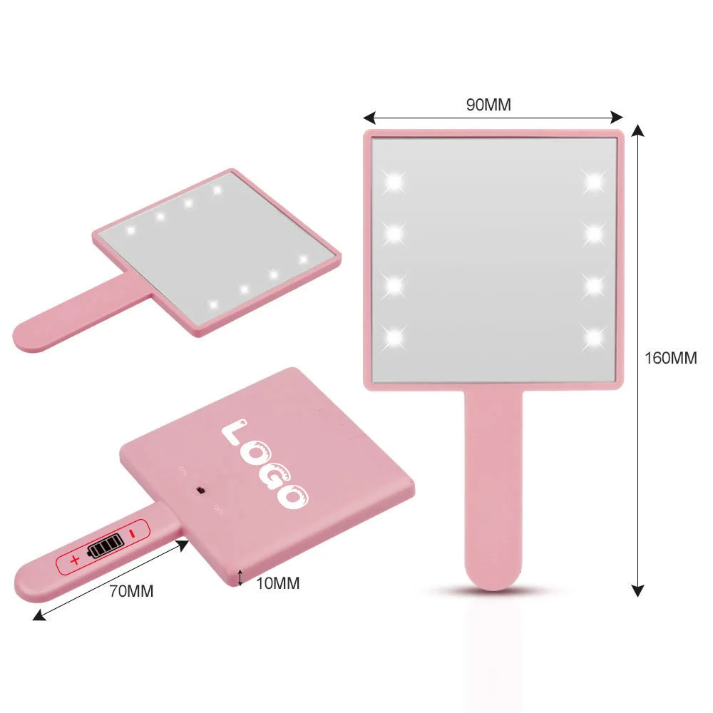 

FEIYAN Fashion Handheld Led Cosmetic Plastic Square Mirror Custom Logo Hand Mirror Portable Led Portable Makeup Mirror