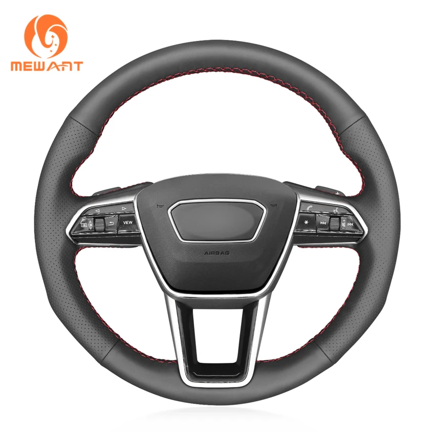 

Genuine Black Leather Custom Classic Hand Sewing Steering Wheel Cover For Audi A6 Allroad Avant C8 A7 Sportback K8 2018 2019