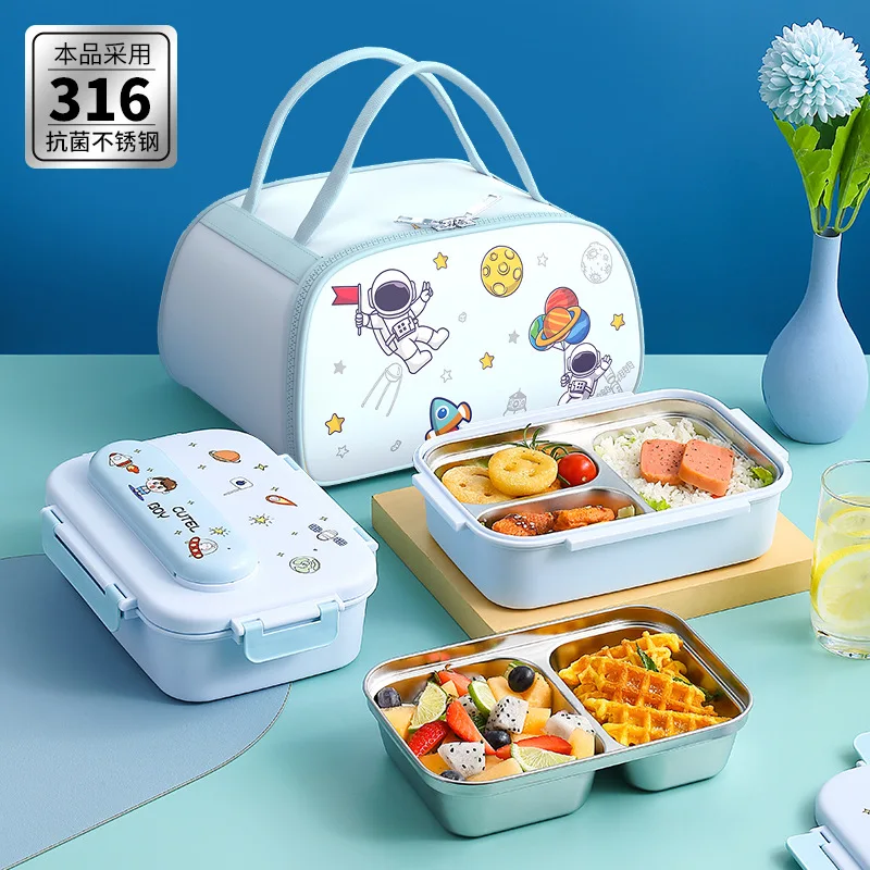 

Cartoon 316 Stainless Steel Insulated Lunch Box Students Cute Compartment Lunch Box Portable Microwavable Leak proof Bento Box