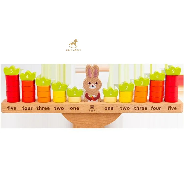 

Educational Number color Matching Wooden Rabbit Balance Stacking Blocks For Montessori intellectual toy