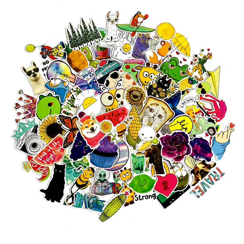 

70pcs/ bag Creative Small fresh cartoon waterproof PVC stickers vinyl removable luggage/refrigerator/mobile/car/laptop stickers, Cmyk