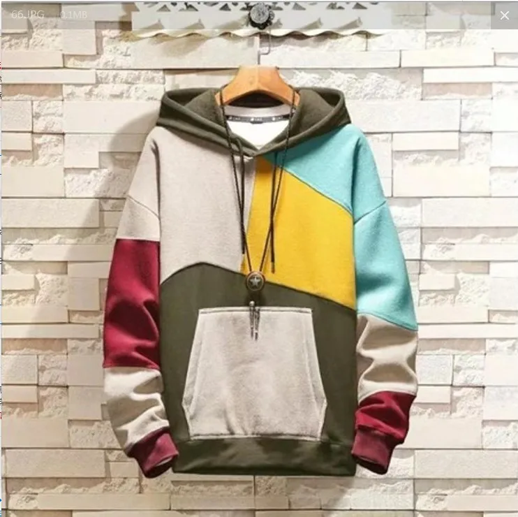 

Oversize Sweater Men Clothing 2021 Fashion Loose Personality Color Matching Stitching Hooded Patchwork Plus Size Sweatsuit Men