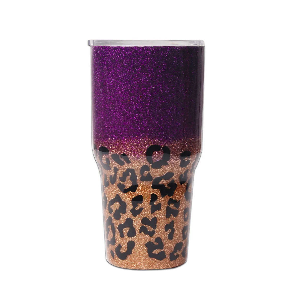 

Wholesale  Epoxy Glitter Crystal Purple Leopard Cup Double Wall Vacuum Tumbler DOM1172