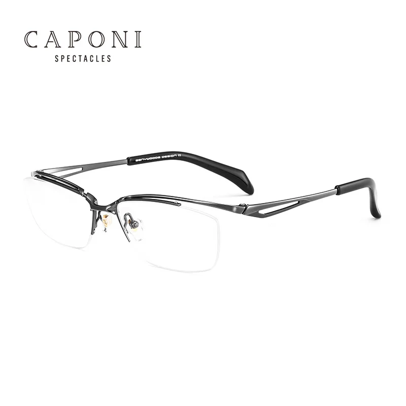 

CAPONI Men Comfortable Aviation Material Rimless Eyewear Flexible 9g Light Weight Titanium Optical Prescription Glasses Frame, 3 colors