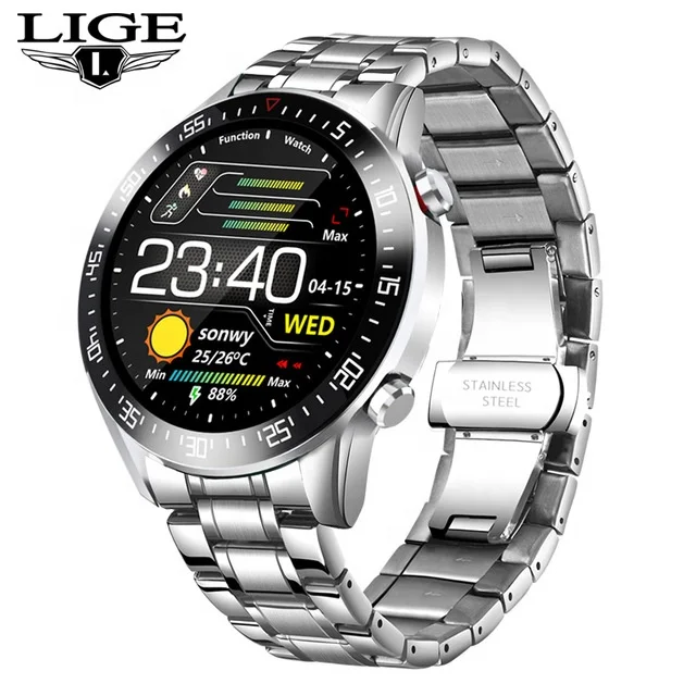 

LIGE Digital Luxury Men Smart watches Full Circle Design Touch Screen Display IP68 Waterproof Fitness Sports Smart Watch For Men, According to reality