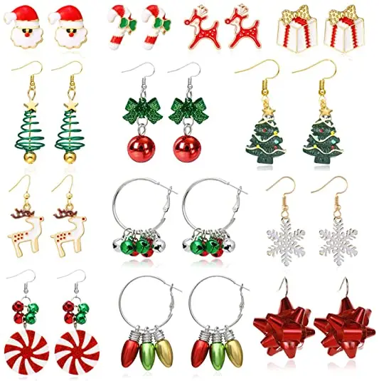 

Christmas Stud Earrings Christmas Trees Bells Snowflakes Earrings Thanksgiving Xmas Holiday Jewelry Christmas Earrings for Women, As picture