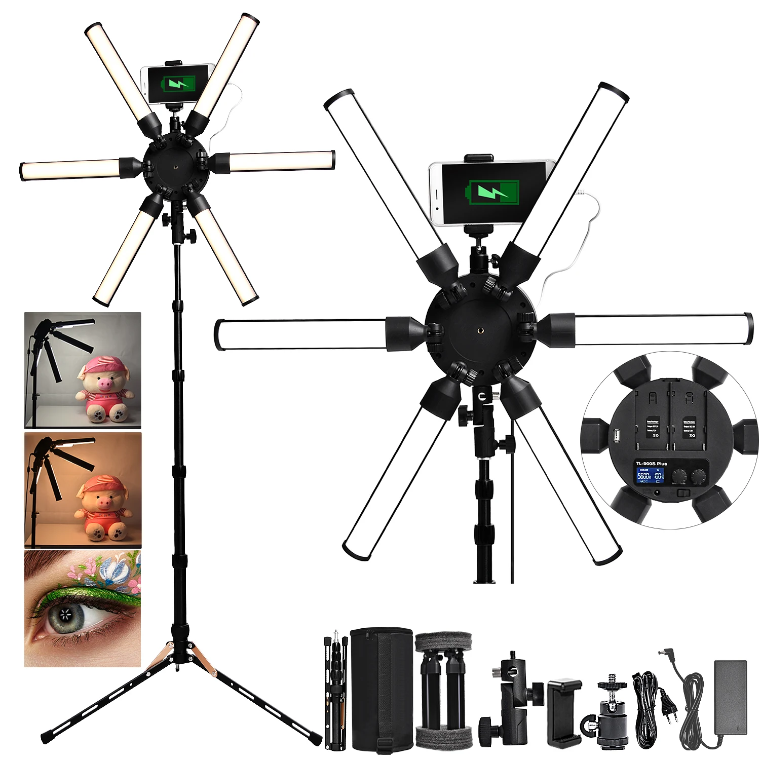 

Indonesia Free Shipping FOSOTO FT-SL6MINI Beauty 6 tubes Photographic Selfie Led Ring Light With Tripod Stand Live Stream Makeup, Black