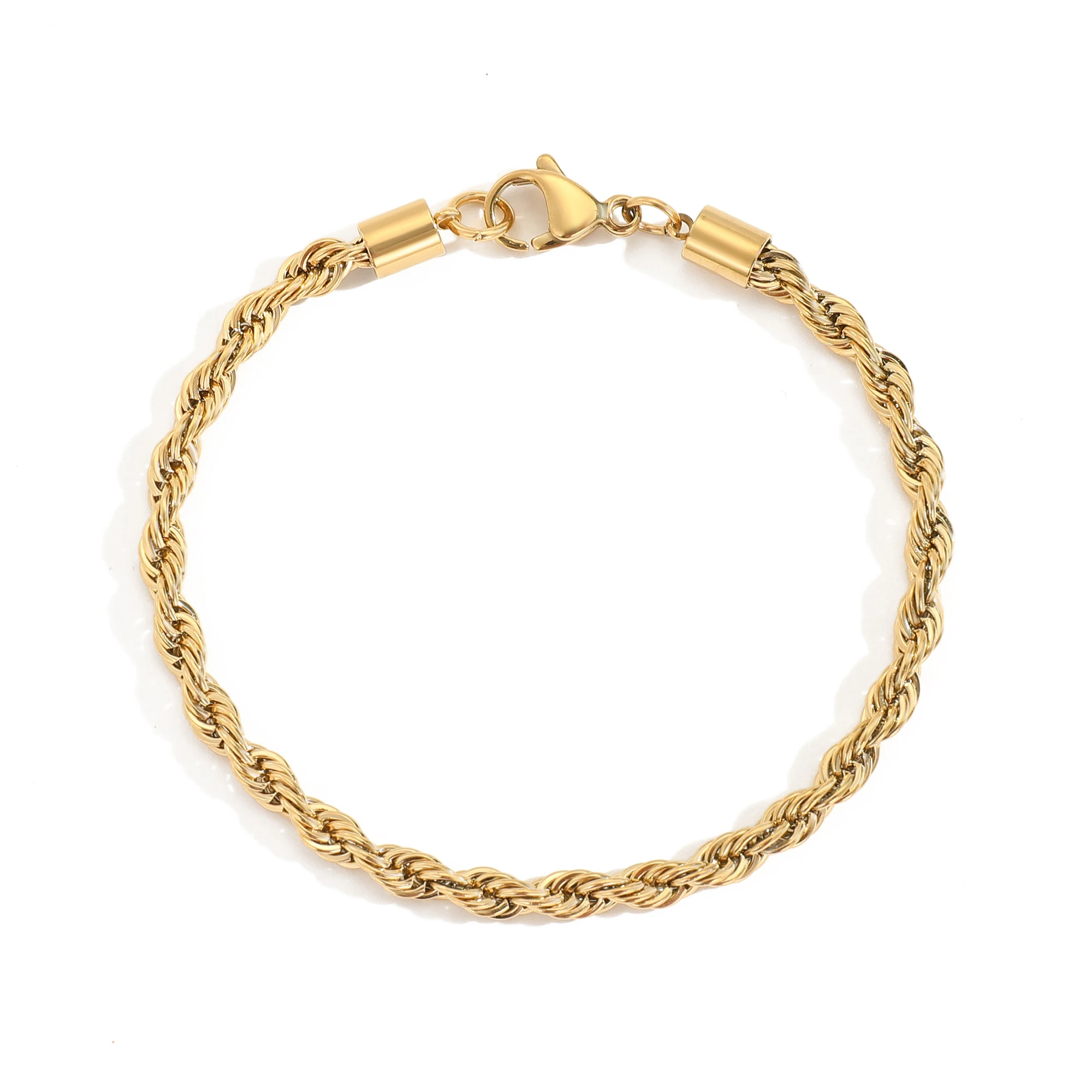 Minimalist Trendy Thick Links Mens 4mm Twist Chain 18K Gold Plated Stainless Steel Chunky Rope Chain Bracelet for Women