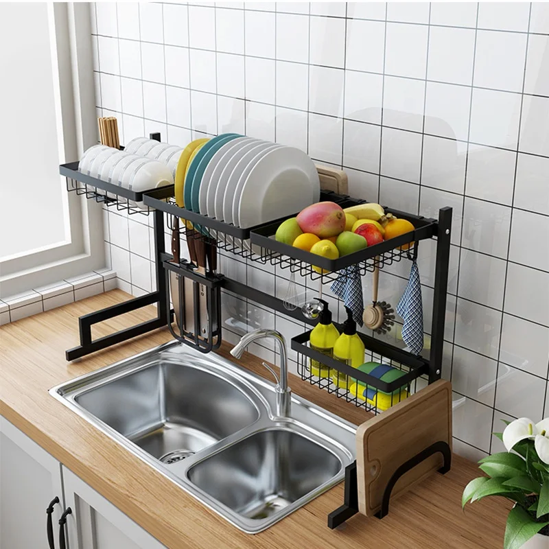 

Multi-function Sink Dish Drying Rack Stainless Steel 2 Tier Expandable Dish Drying Rack Over Sink, As per picture