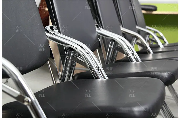 High Quality Folding Leather Chair with U Shape Chromed Frame High Back PU Ding Chair Black Leather Staff Chair