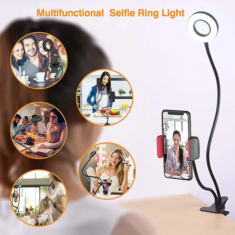 
Selfie Ring Light 10-Level Brightness 3-Mode Flexible Arm Light with Portable Holder and Remote Control Bluetooth Live Stream 