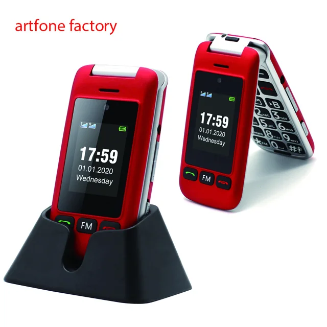 

china cellphone factory artfone C10 sample Red Dual LCD flip Senior phone cellPhone for elderly people