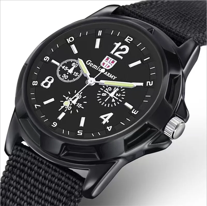 

Men Army Watch Nylon Military Male Quartz Watches Fabric Canvas Strap Casual Cool Men's Sport Round Dial Relogio Wristwatch, As picture