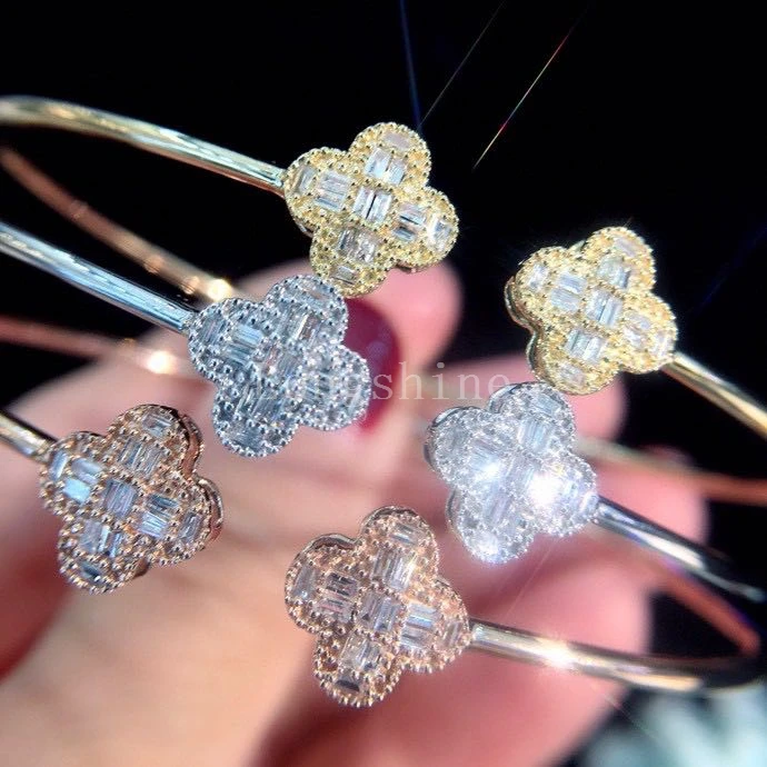 

Longshine Jewelry Buggete Diamonds four clover bangle 18k gold with diamond beautiful bangle, White rose and yellow