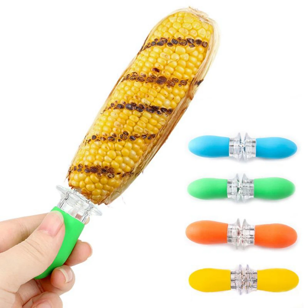 

1 Pair Corn On The Cob, Stainless Steel Corn Holders Sweetcorn Double Fork Corn Skewers for BBQ Parties Camping, Yellow