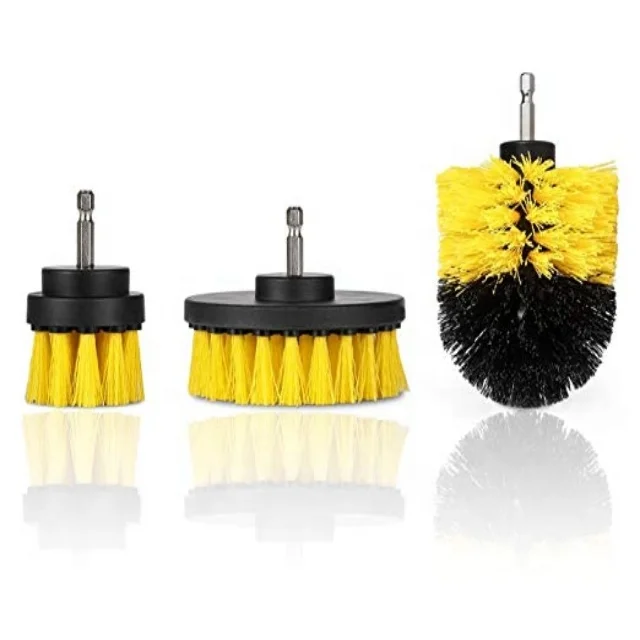 

Hot selling 3 pieces set Drill wheel cleaning Brush for car wheel or floor, Yellow / blue/ green / red / black / white or customized