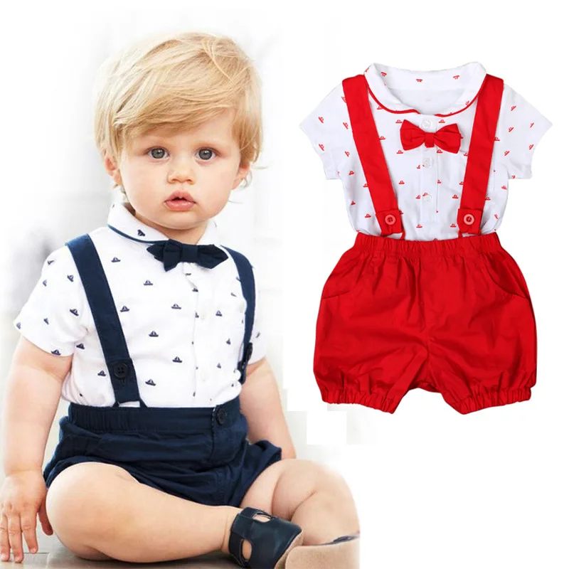 

Children's Summer Gentleman Suit Boys And Girls Short-sleeved Lapel Suspenders Shorts Rompers Kids Clothes