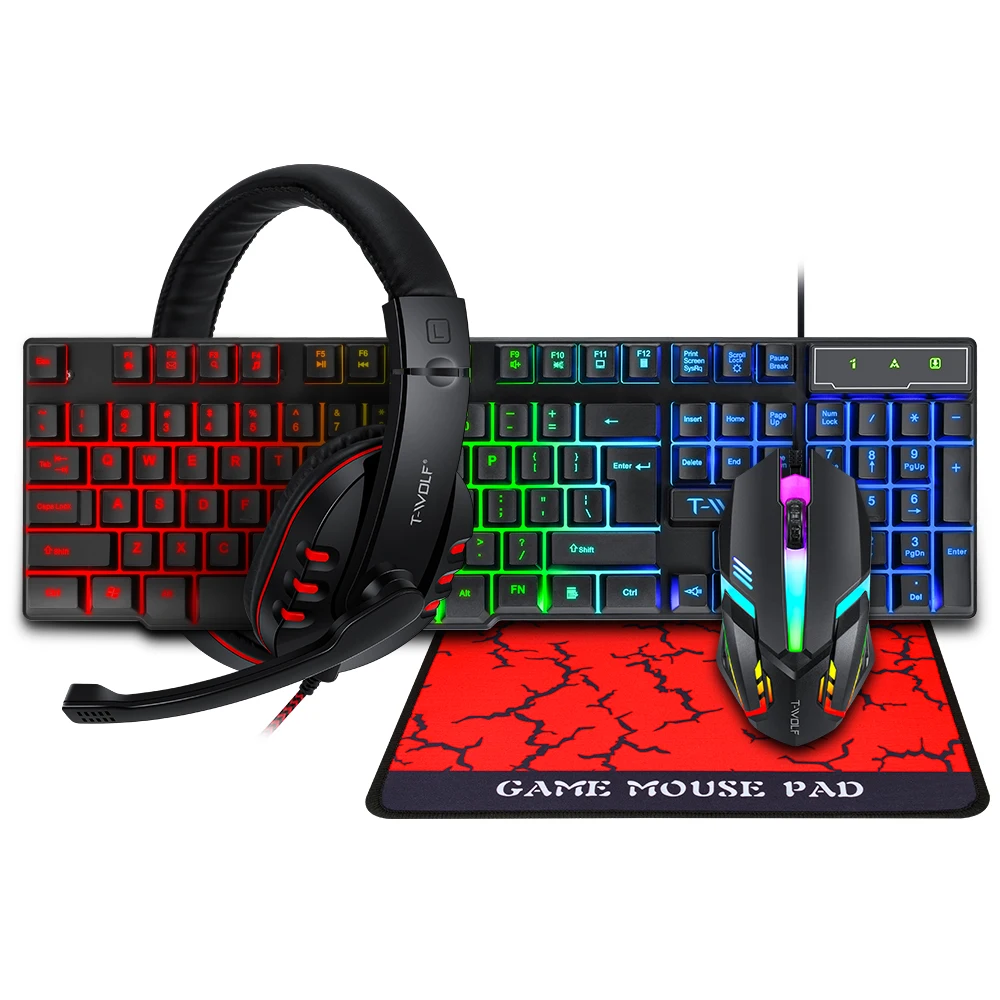 

Gaming Keyboard and Mouse 4 in 1 Gaming Combo Rainbow LED Backlit Wired Keyboard for PC gaming, Rgb