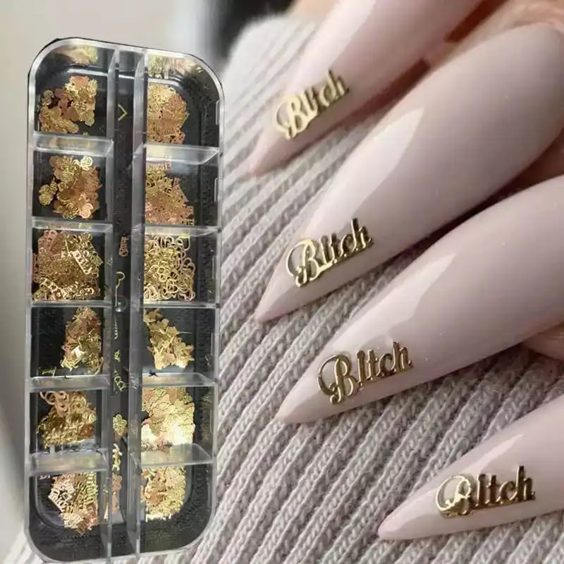 

12 Grids Nail Art Glitter Sequins Metallic Gold Nail Sequins Flakes Acrylic Designs Manicure Decoration 3D Zircon Nail Charm
