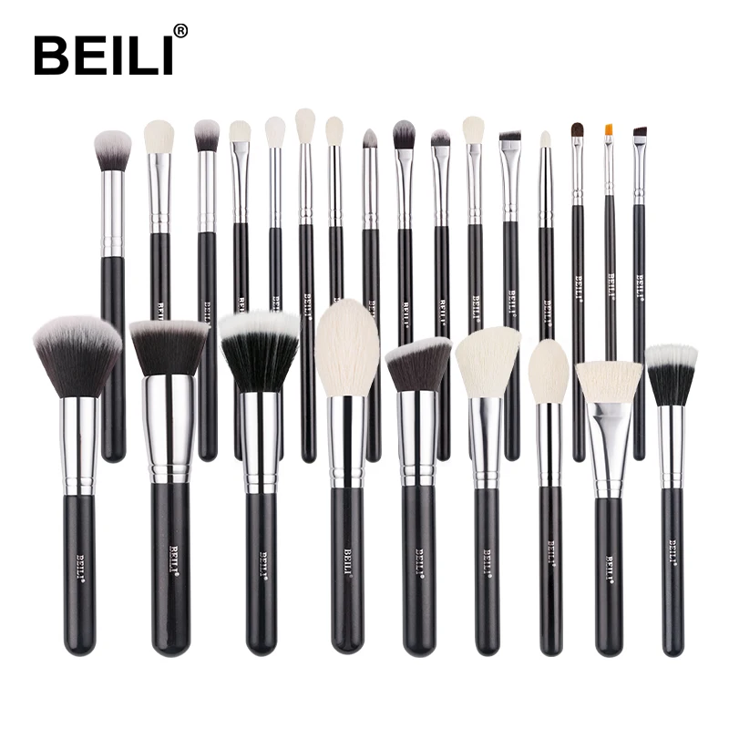 

BEILI shinny Black 25pcs make up brushes Natural goat hair makeup brush set foundation concealer eyeshadow brush set