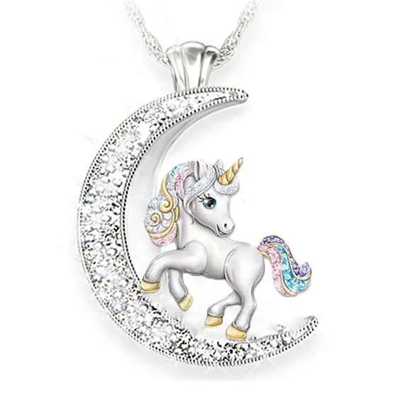 

European and American new cartoon unicorn cute moon pendant animal necklace