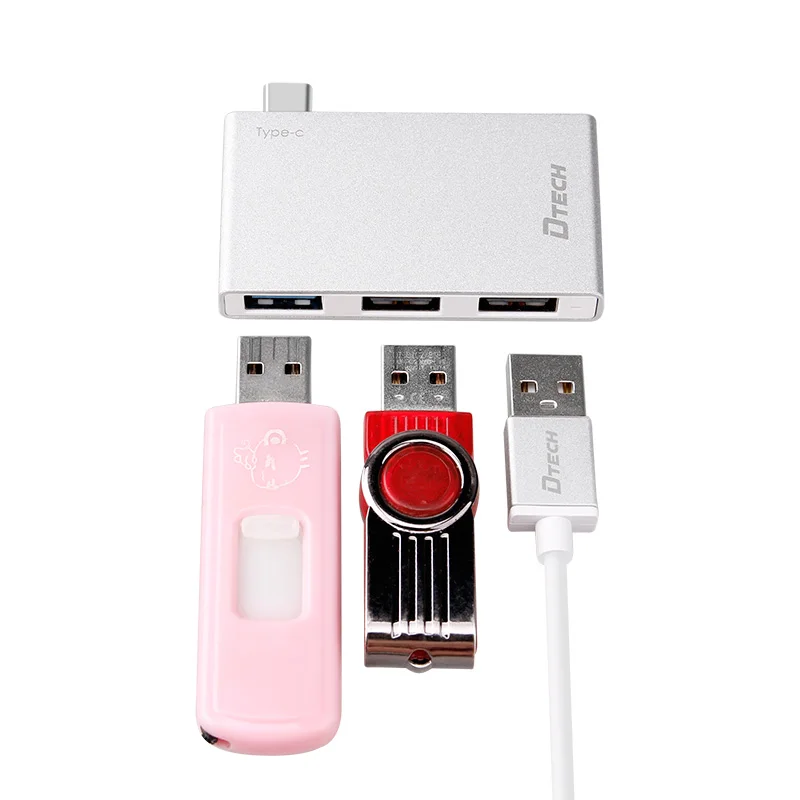 

Dtech Hub Fast Charging 480 mbps TYPE C TO USB2.0 USB3.0 HUB, White plastic case