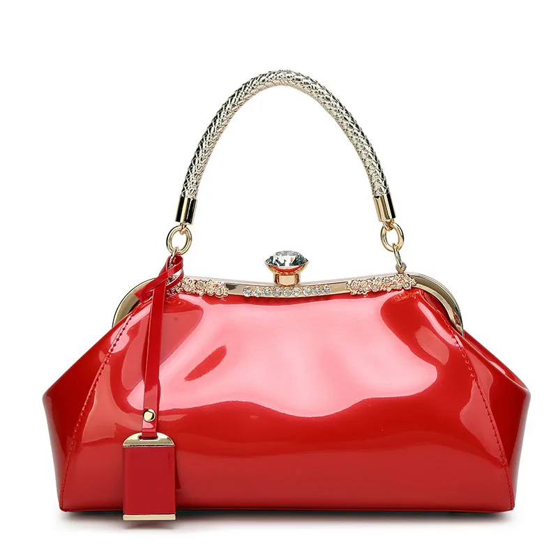 

Top quality clip elegant tote bag lady glossy patent leather designer handbags famous brands