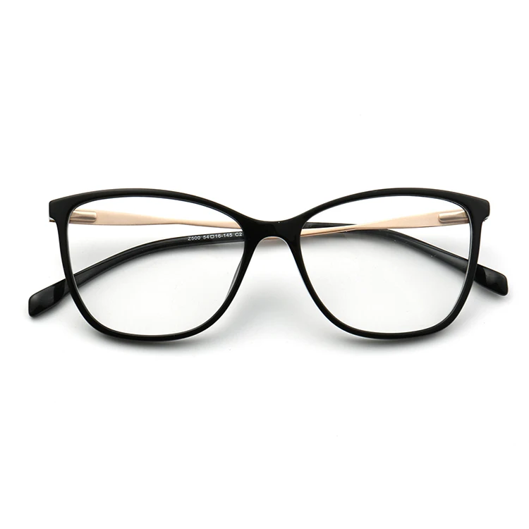 

Classic Black Cat Eye Square Women Vintage Metal Temple Acetate Optical Eyeglasses Frame, C1 c2 c3 c4