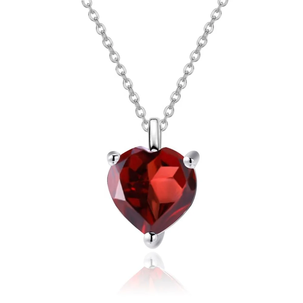 

C8142 Abiding 925 Sterling Silver Pendant Jewelry Natural Garnet Gemstone Love Heart Necklace For Valentine Gifts 2023