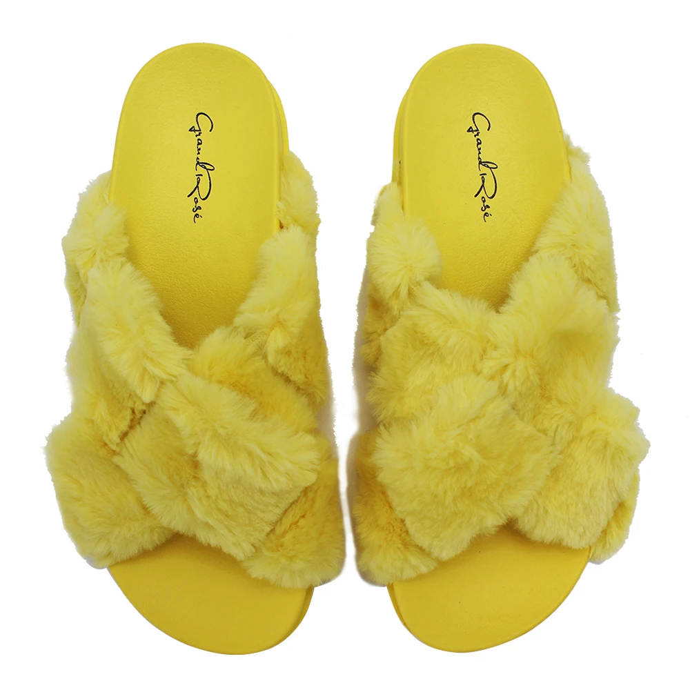 

Ex-LA warehouse Lady Winter Fashion Faux Fur Slippers cross upper slide home warm Flat sandal, Picture