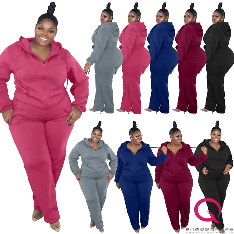 

2022 New Arrivals 2 Piece Tracksuit Set Women Solid Color Sweatpants Cardigan Hoodie Women's Clothing Plus Size Jogger Sets