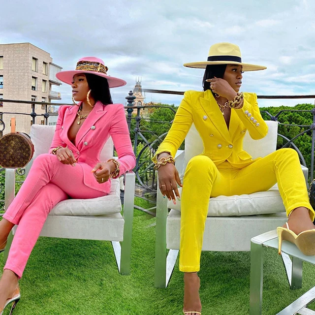 

GX1330 Wholesale 2021 fall solid color office ladies professional blazer + pants two piece outfit 2 piece set blazer set women, Picture