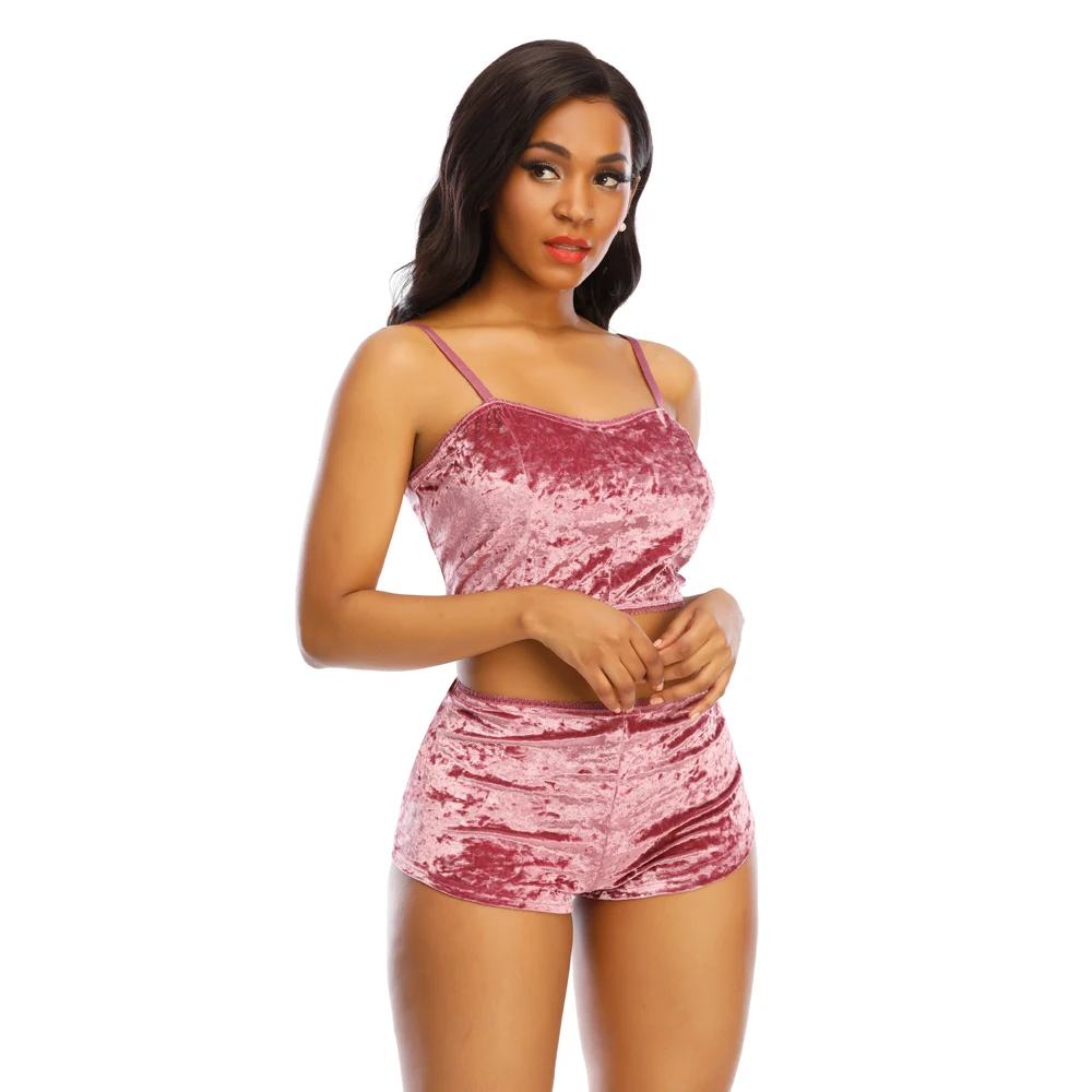 

Women Sexy Velvet Lingerie Pajama Set 2 Piece Outfit Spaghetti Strap Sleepwear Pjs Lounge Wear Nightwear, 6 colors available