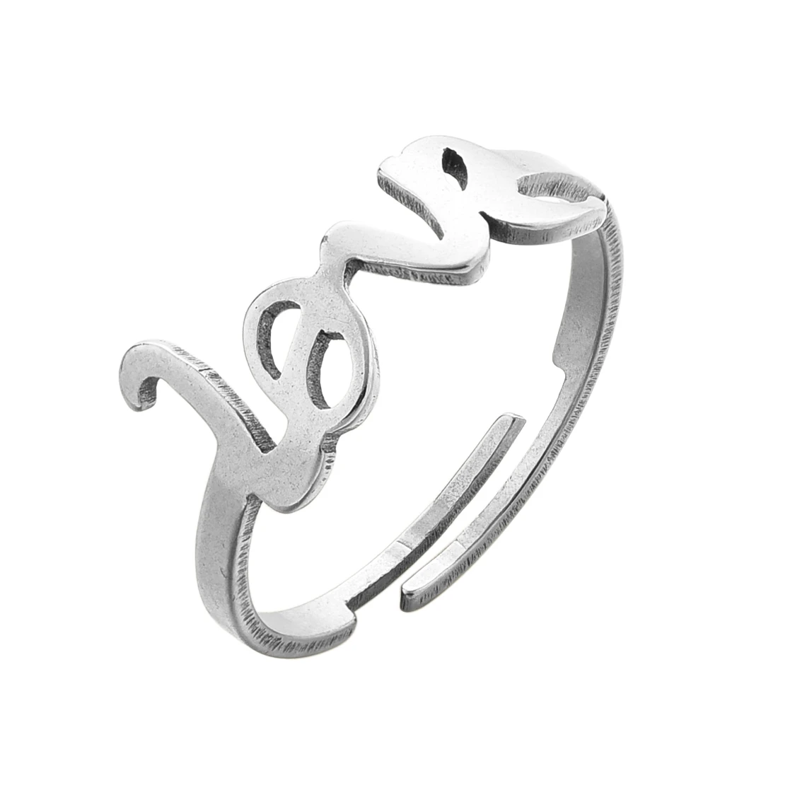 

High Quality Valentine's Day Gift Gold Silver Plated Stainless Steel Women Girls Open Adjustable Charm Love Letters Rings