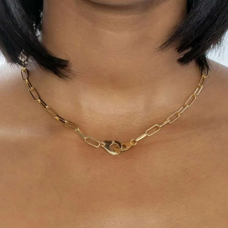 

New Trendy Stainless Steel Handcuffs Jewelry Women Minimalist 18K Gold Plated Rectangle Link Chain Choker Necklace