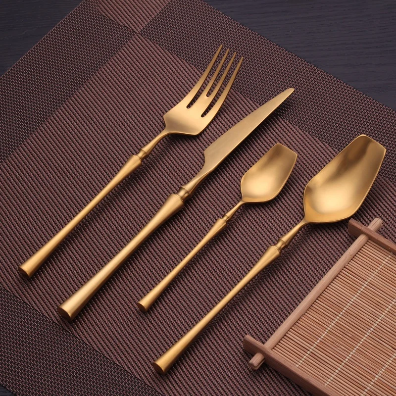 

Matte Luxury Golden stainless steel cutlery set with gift box high end design silverware gold flatware set cutlery