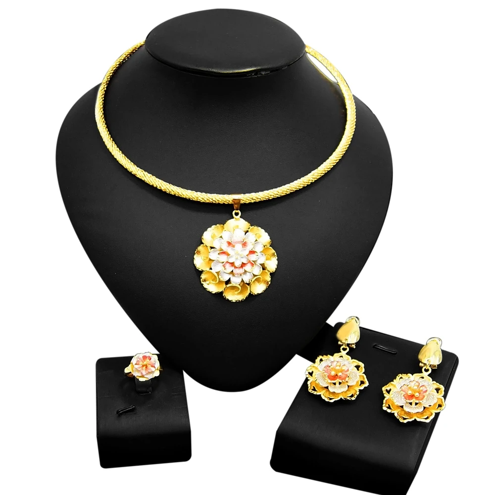 

Yulaili Nobler Dubai Wedding Party Jewelry Set for Flower Fashion African Costume Gold Crystal Bridal Accessories Jewelry Sets