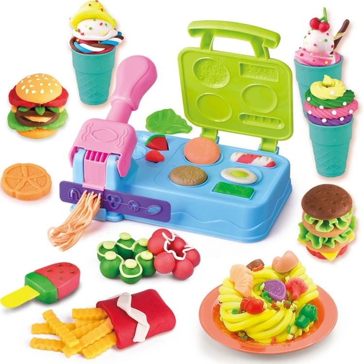 

Children's Plasticine Toys Multifunctional Hamburger Machine Noodle Ice Cream Colored Mud Flour Mold Set Combination