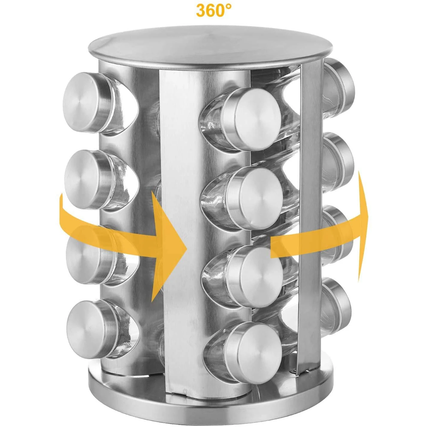 

Amazon Hot sales Kitchen Rotating Silver Metal Stainless Steel Spice Rack for Storage Countertop 20 Seasoning Jars