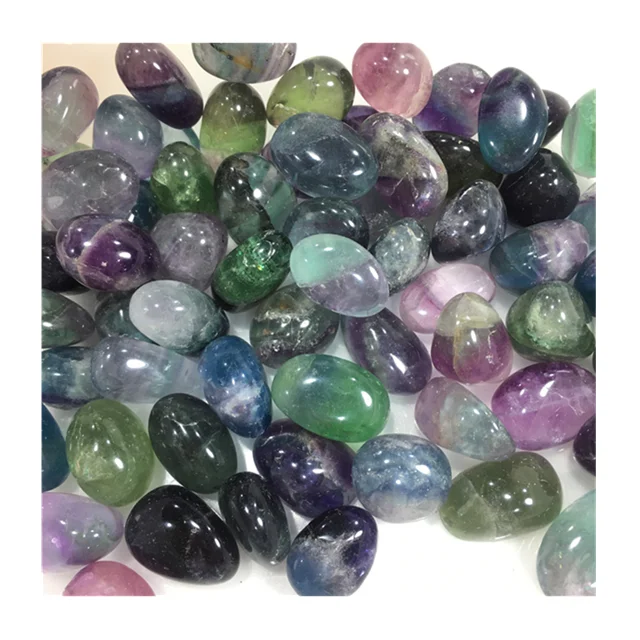 

New arrivals polished gemstone natural crystal rough rainbow fluorite tumble stones for feng shui decoration