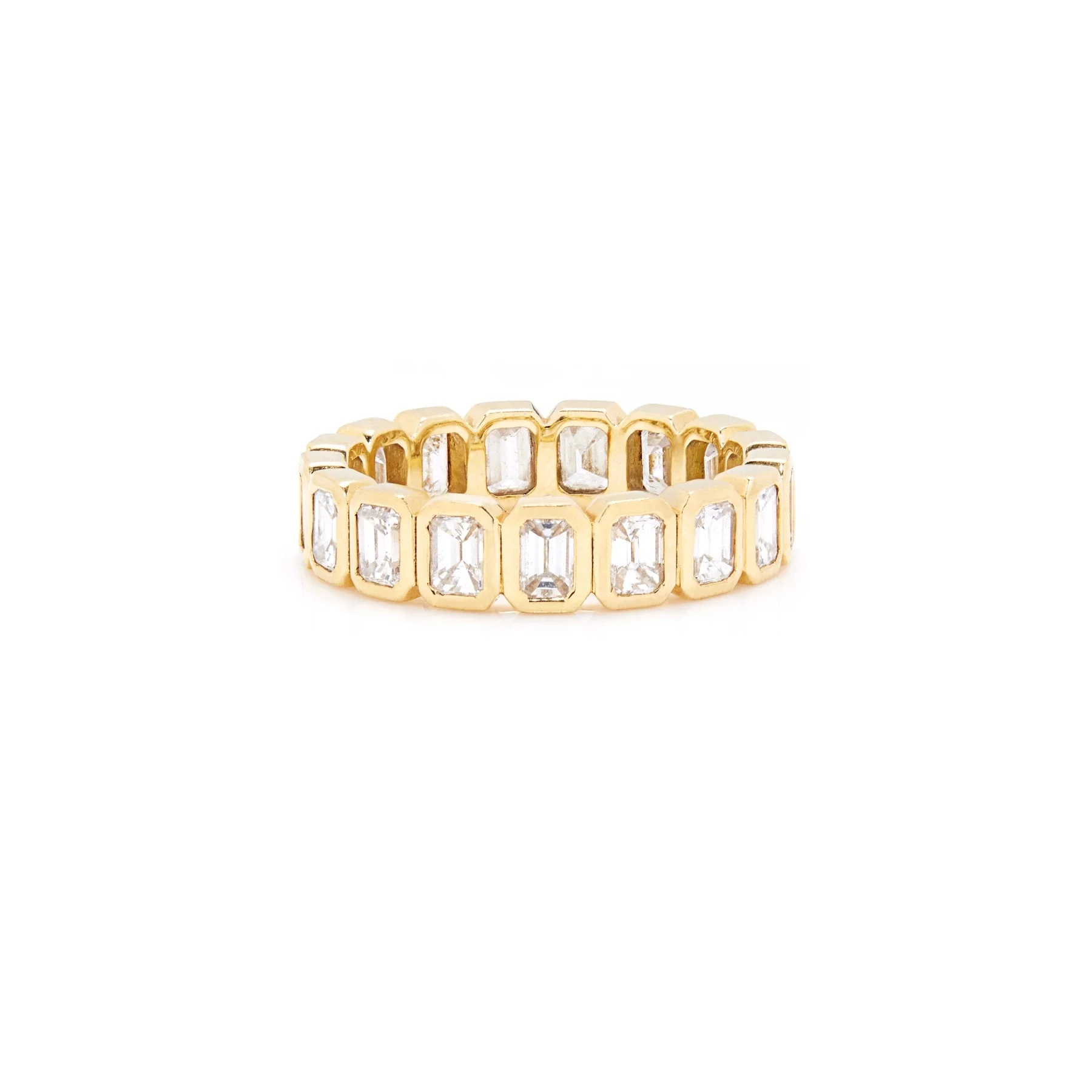 

925 Sterling Silver Gold Emerald Cut Diamond CZ Wedding Engagement Bezel Eternity Ring