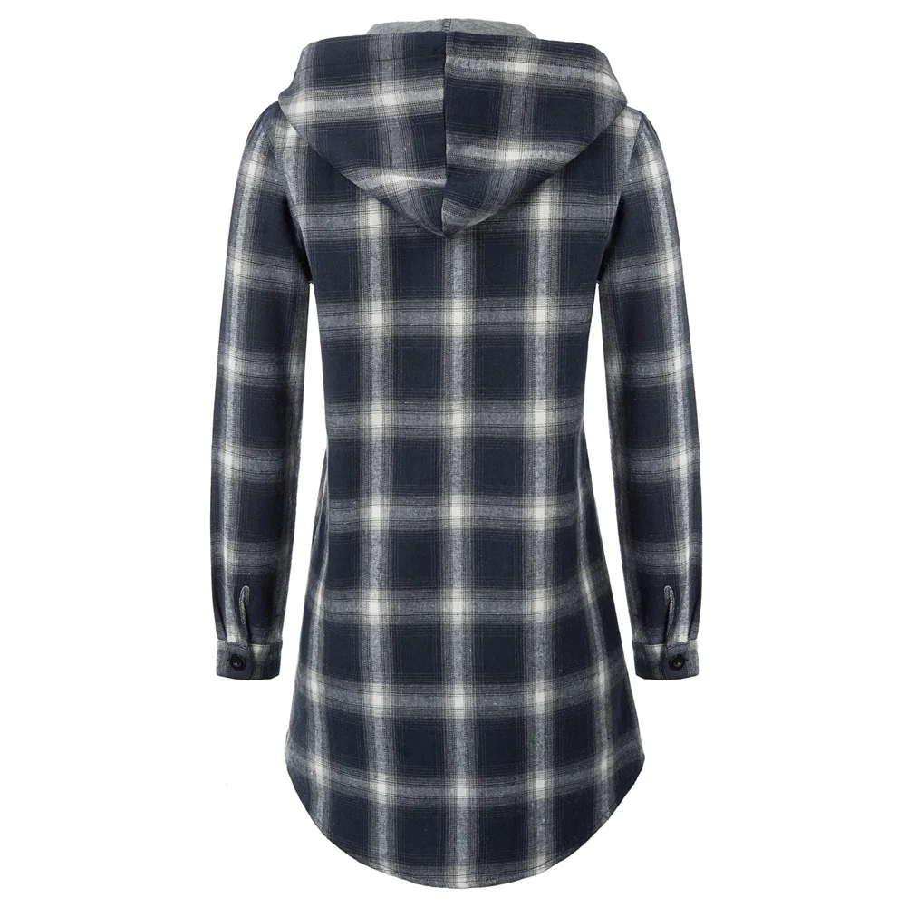 gk 女装休闲网格图案长袖弧形下摆连帽外套上衣 claf0432