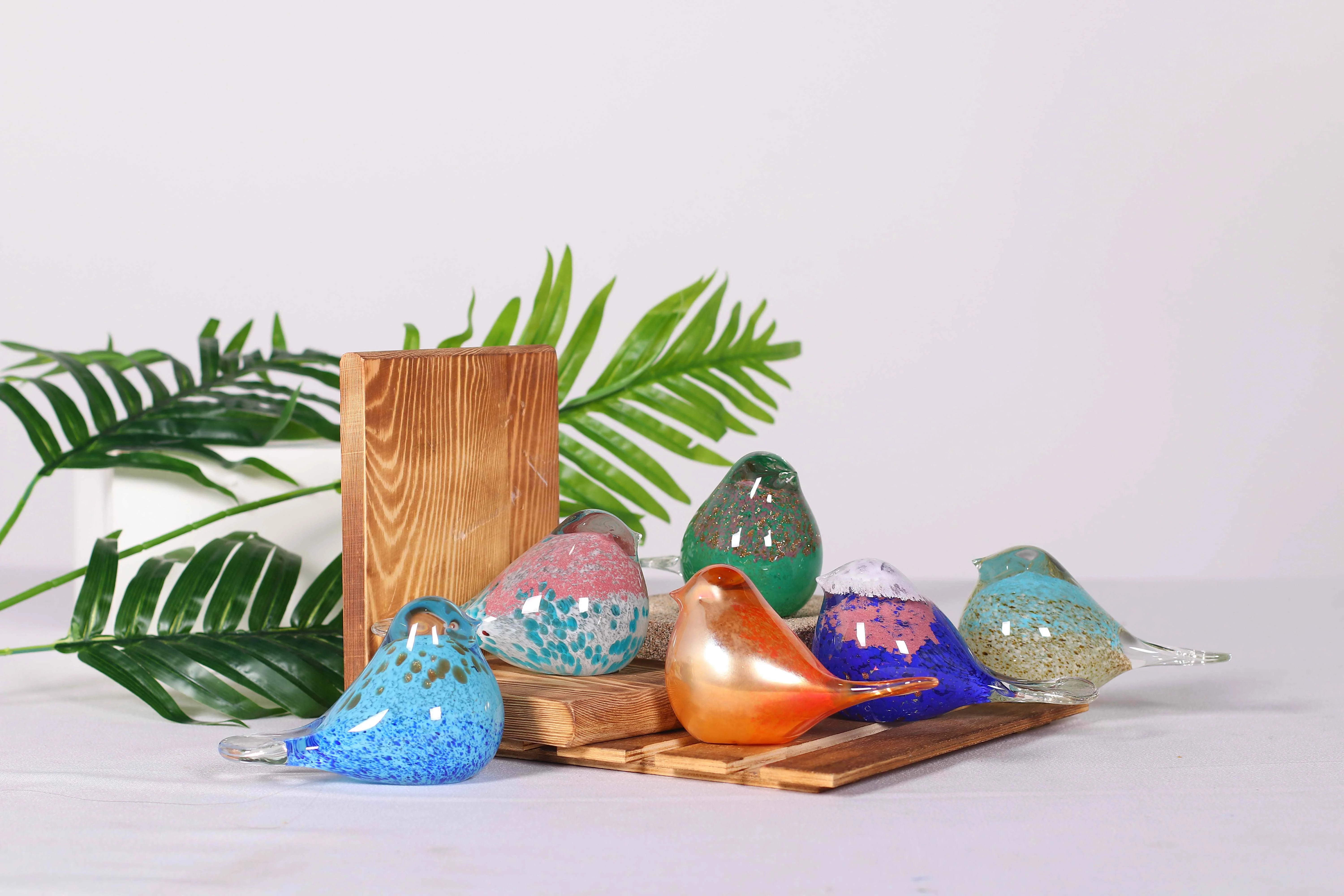 批发橙鸟透明玻璃摆件桌子装饰工艺品