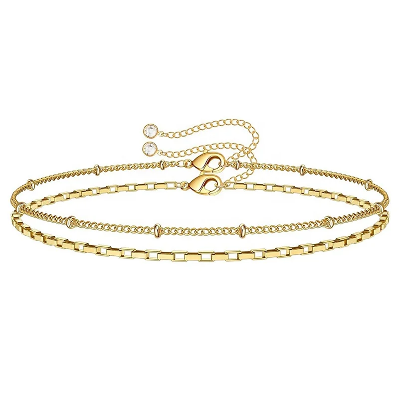 

Factory wholesale fashion women 14K gold filled 2 pcs chain bracelets set jewelry