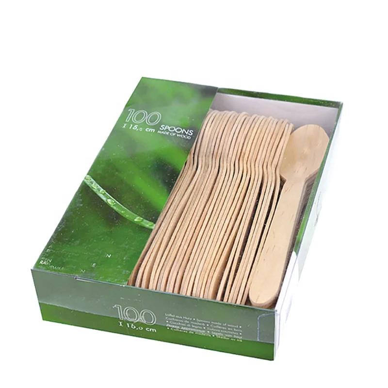 

Couvert de table ensemble cuilleres fourchettes couteaux disposable wooden spoon set, Natural